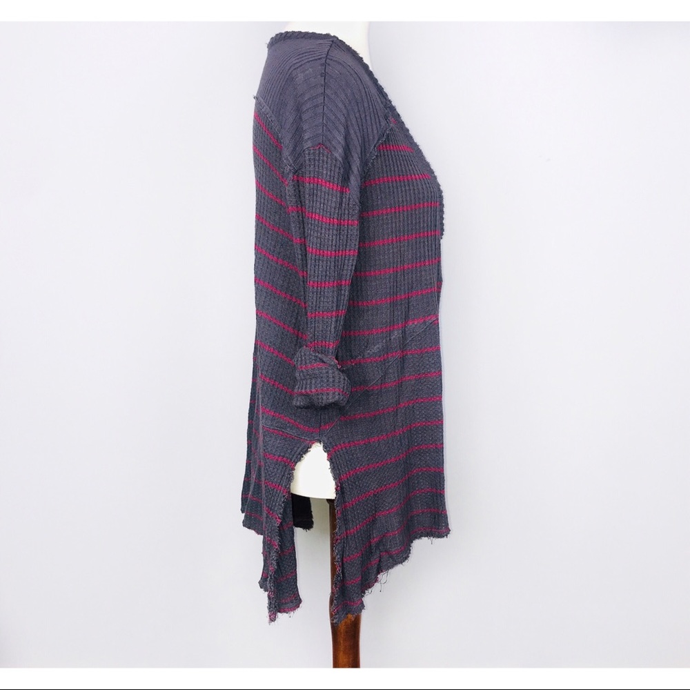 Free People Sunset Park Waffle Knit Striped Pullover V Neck Tunic Small - Picture 5 of 8
